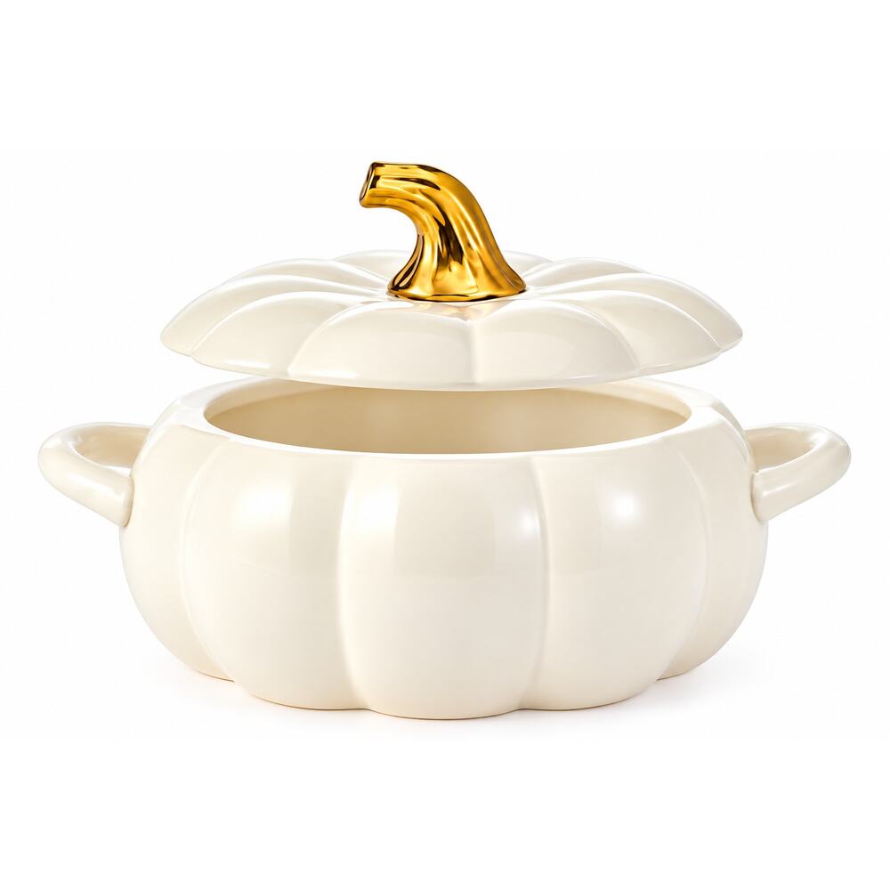 Pfaltzgraff White Pumpkin Casserole 2 Qt NIB | Fall Cottagecore Harvest Elegance - Picture 4 of 10